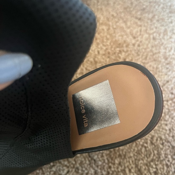 Dolce Vita Leather Hartley Stacked Heel OPen Heel Bootie Black - Picture 4 of 5